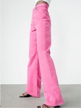 Zara High-Waist Wide Leg Pink Jeans